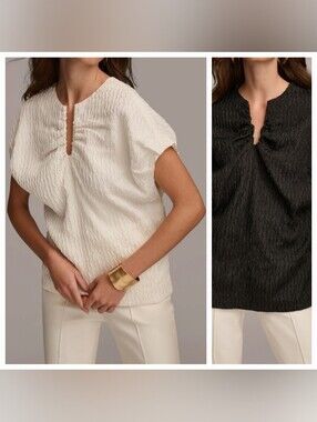 DONNAKARAN New York  blouse XL Black Lined cap Sleeves